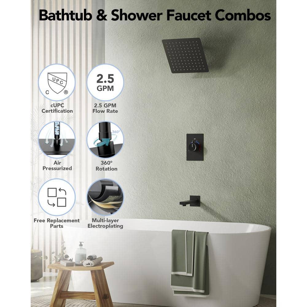 AquaSpa Dual-Function Tub Shower Faucet Set, Shower Trim Kit with Rain Shower Head and Valve