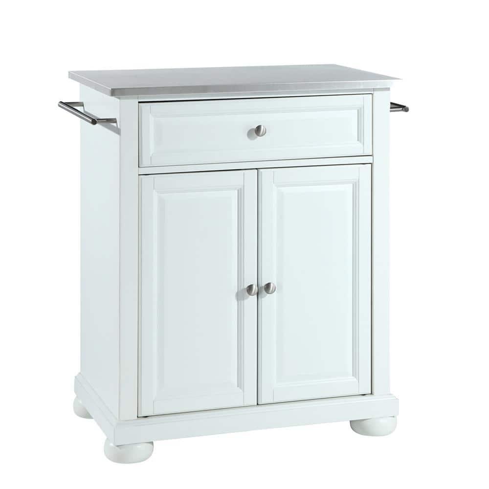 Crosley Alexandria Stainless Steel Top Portable Kitchen Island White : Hardwood Construction, Adjustable Shelf