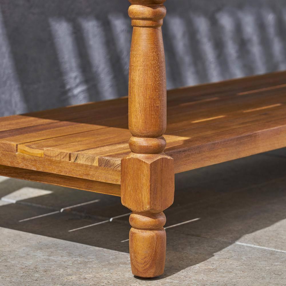 Larry Outdoor Rustic Acacia Wood Bench with Shelf, Teak