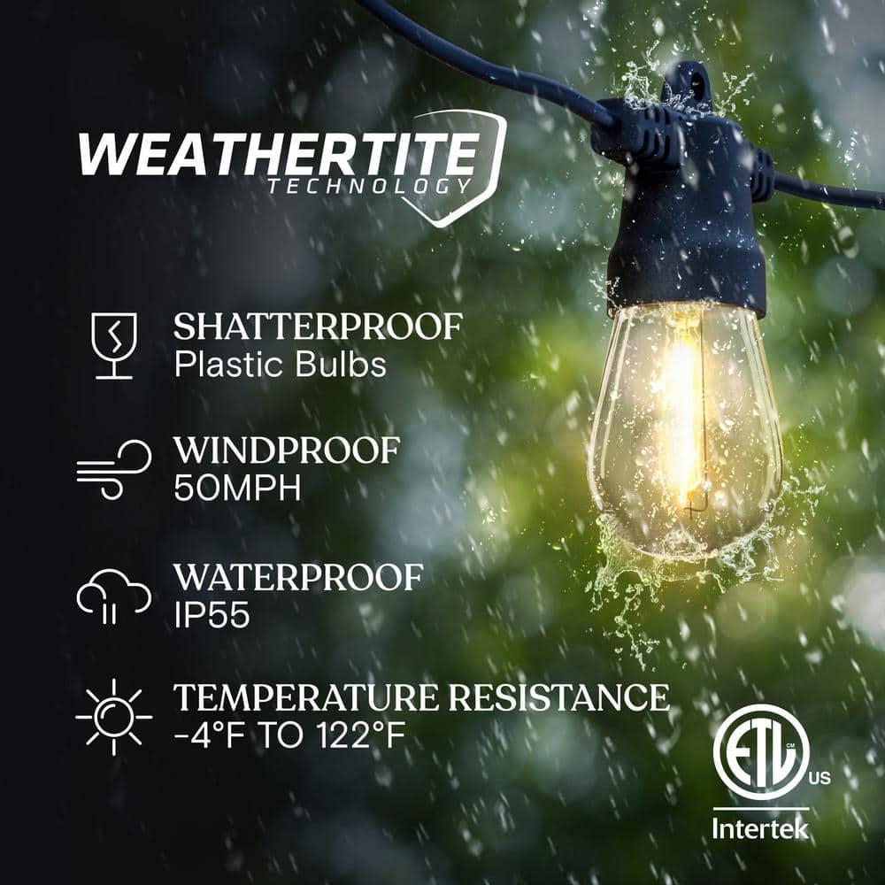 Brightech 12-Bulb LED Ambience Pro Solar 1W 27ft 2700K S14 Outdoor String Lights Clear Bulb Black Wire