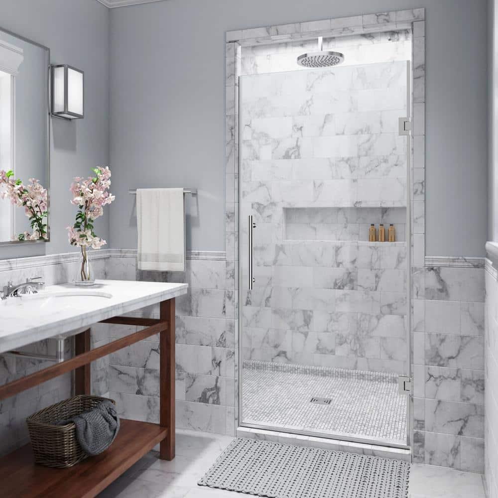 Kinkade 35.75" - 36.25" W x 72" H Hinged Frameless Shower Door