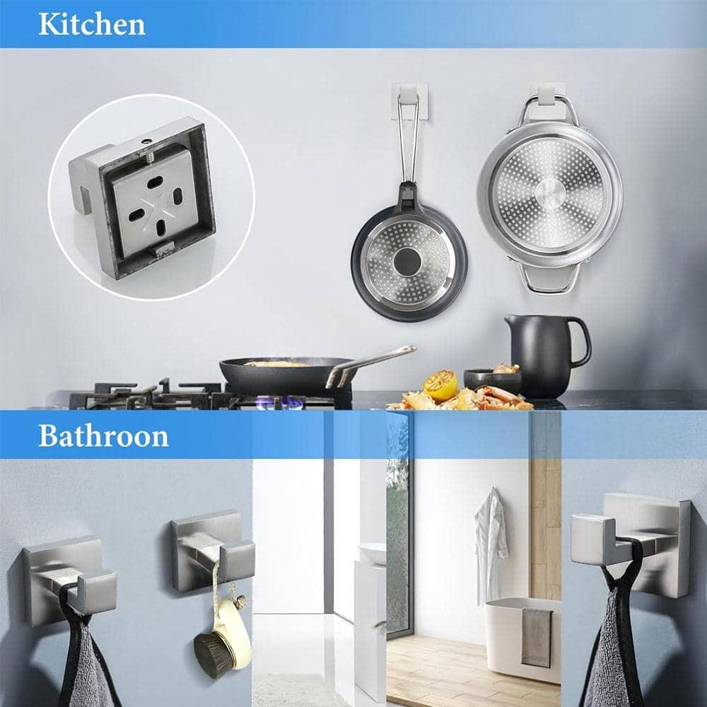 Brushed Nickel Bathroom Towel Bar Set Bathroom Accessories Hardware Set Including Double Towel Bar Towel Ring Coat Hook and Toilet Paper Holder with Shelf. Wall Mounted Stainless Steel