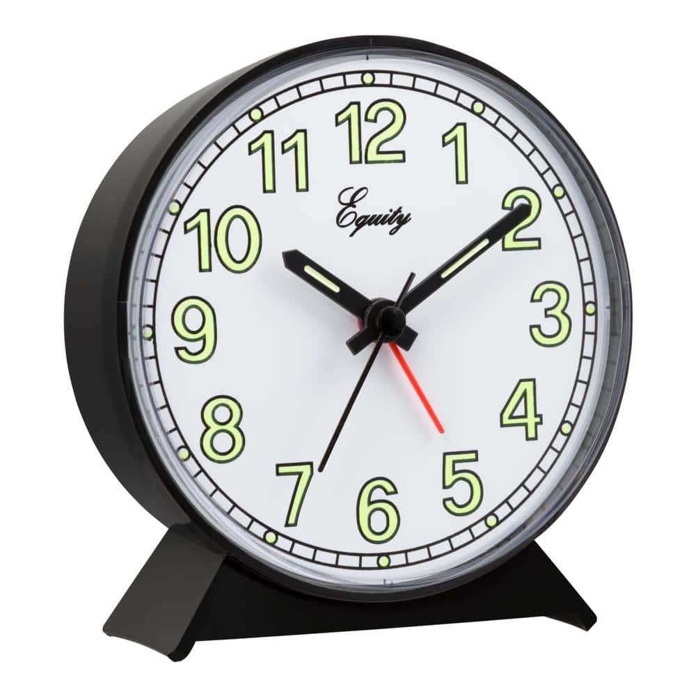 Equity Battery-Operated Black Analog Quartz Alarm Clock, 14077