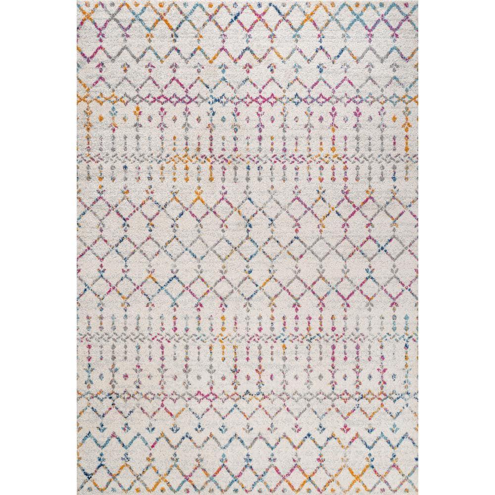 JONATHAN Y Moroccan HYPE Boho Vintage Diamond Ivory/Multi 8 ft. x 10 ft. Area Rug