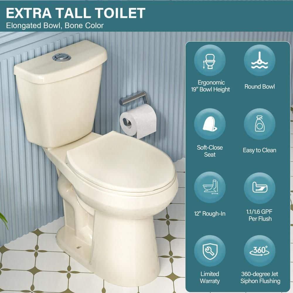 Aguamaph T2019RT 19 in. 2-Piece Toilet 1.1/1.6 GPF Dual Flush Round Toilet ADA Height with Soft-Close Seat