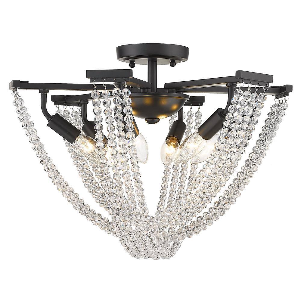 Golden Lighting Galveston 3-Light Semi-flush in Rubbed Bronze with Seeded Glass