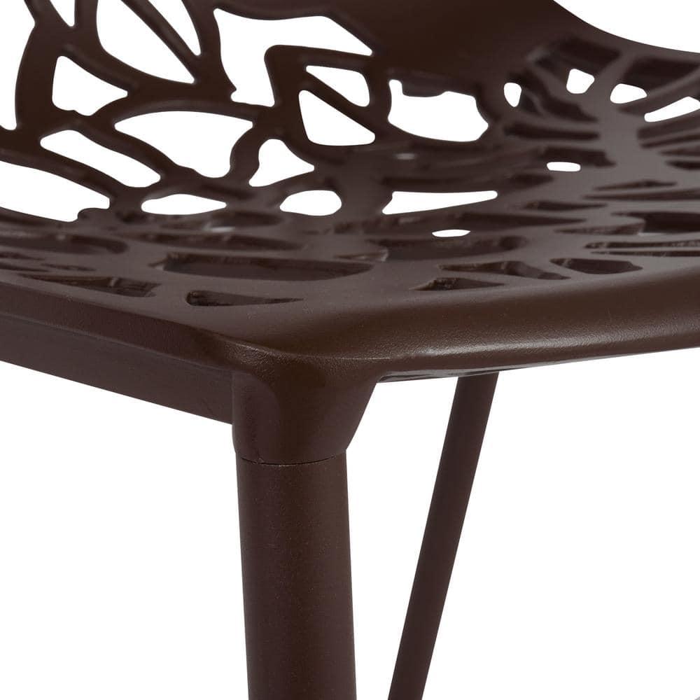 LeisureMod Devon Modern Aluminum Outdoor Stackable Dining Chair, Brown