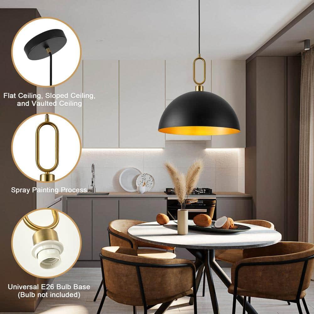 Large Pendant Light Black and Gold Dome Pendant Light Fixtures 17.71” Industrial Hanging Lamp Modern Farmhouse Dome Chandelier Pendant Lighting for Kitchen Island Hallway Dining Room Entryway Foyer