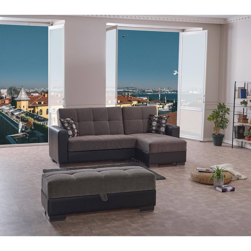 Chenille L-Shaped Sectional with Storage in Dark Gray