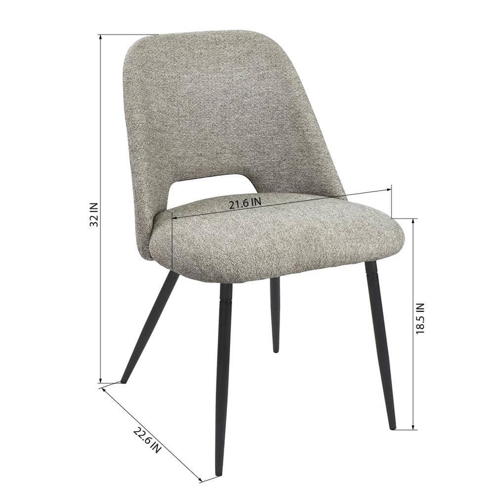 Edwin 21.6" Wider Seat Light Gray Upholstered Dining Chairs Set Of 2,Modern Kitchen Armless Dining Chair With Black Metal Legs-Maison Boucle