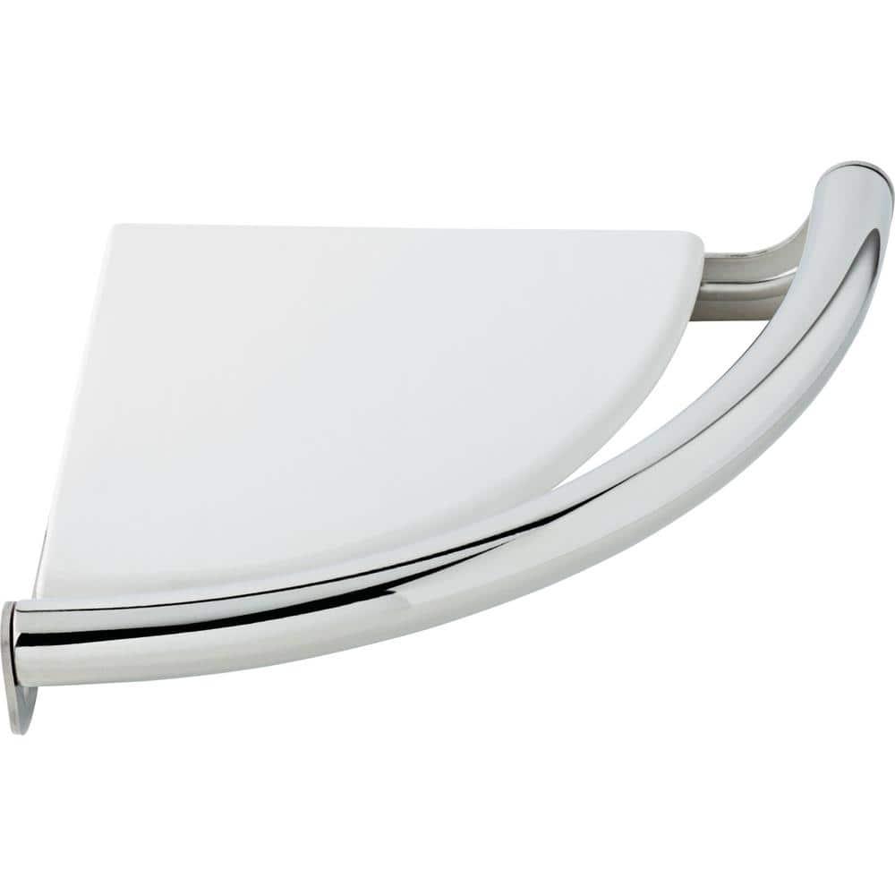 Delta 8-1/2 in. L Polished Chrome Stainless Steel Corner Shelf with Assist Bar