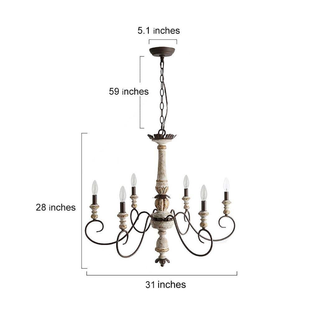The Gray Barn French Country 6-Light Wood Chandelier Classic Farmhouse Lights - 31.1" D x 28" H