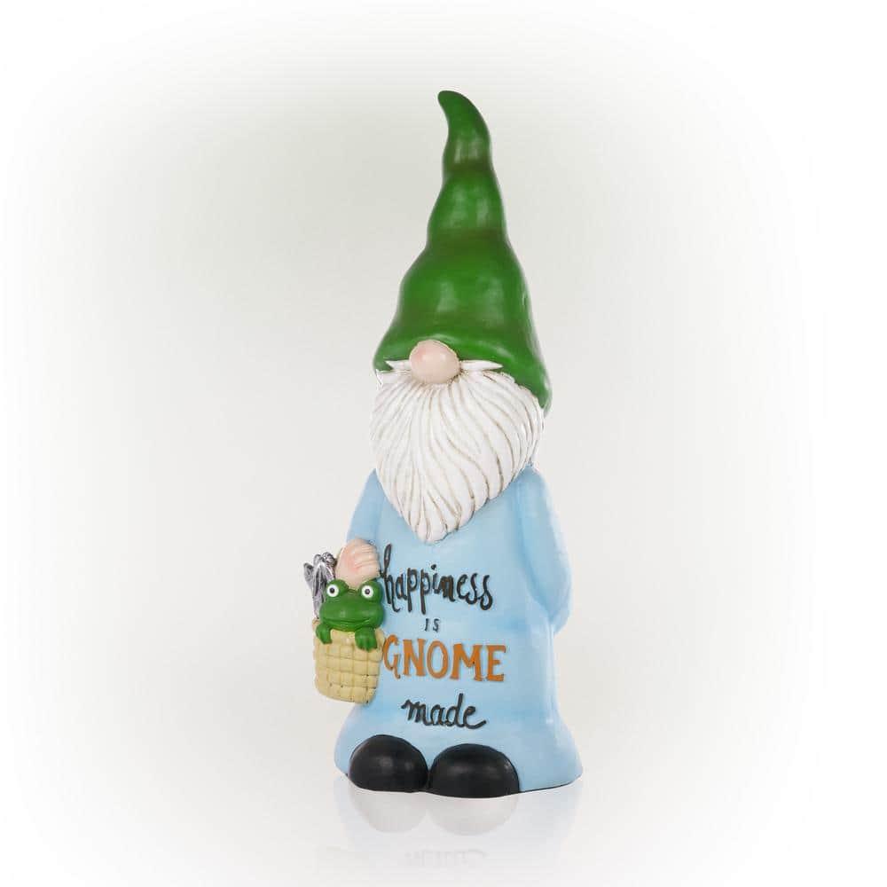 24" Magnesium Oxide "Happiness is Gnome Made" Indoor/Outdoor Garden Gnome Statue Green/Blue - Alpine Corporation