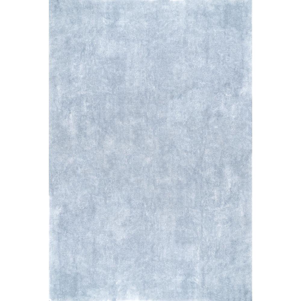 nuLOOM 4' Square Cozy Plush SuperiorWash Area Rug, Machine Washable, Non-Slip, Soft Fluffy Shag Carpet for Living Room Bedroom, Loni Light Blue