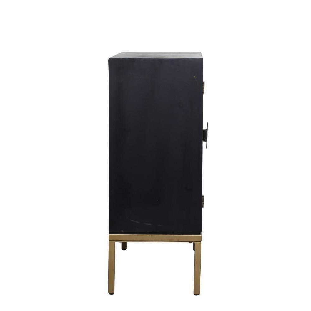 Mercury Row® Wood Relief Ripple Design 1 Shelf and 2 Door Room Cabinet with Crescent Moon Handles