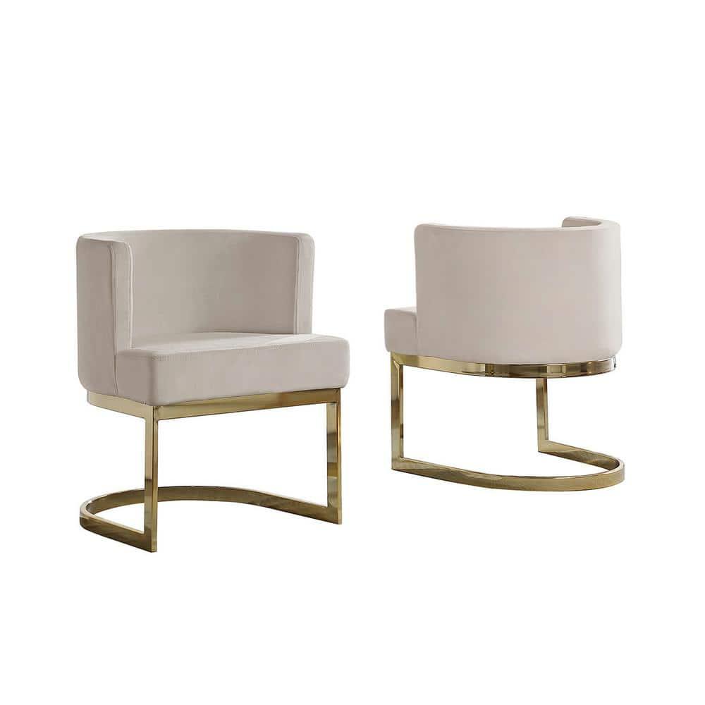 Silla Decorativa de Terciopelo Beige con Base Cromada Dorada - 1 Silla