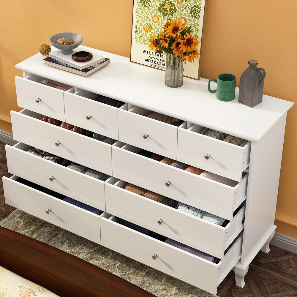 OXYLIFE Wooden 10 Drawer Dresser, White Chest of Drawers Storage Cabinet for Bedroom Closet Nursery