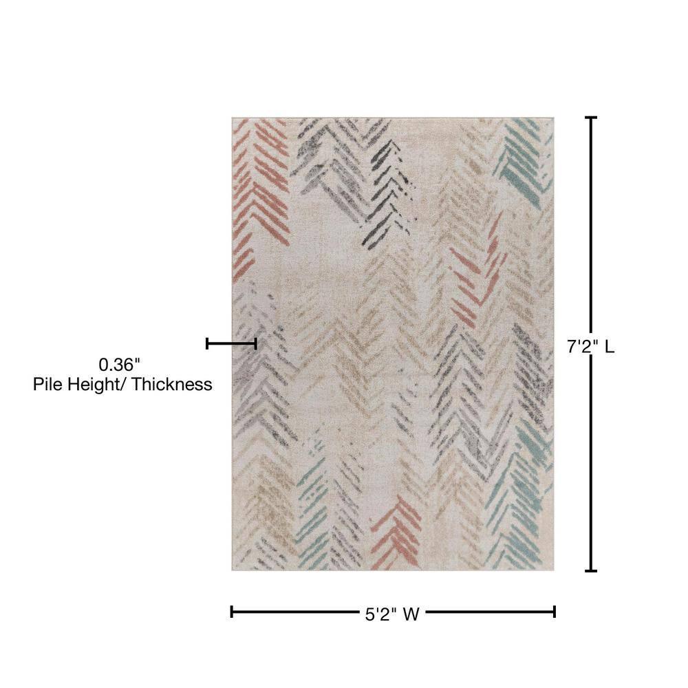 Ox Bay Arrows Distressed 5x8 Multi-color Chevron Herringbone Area Rug