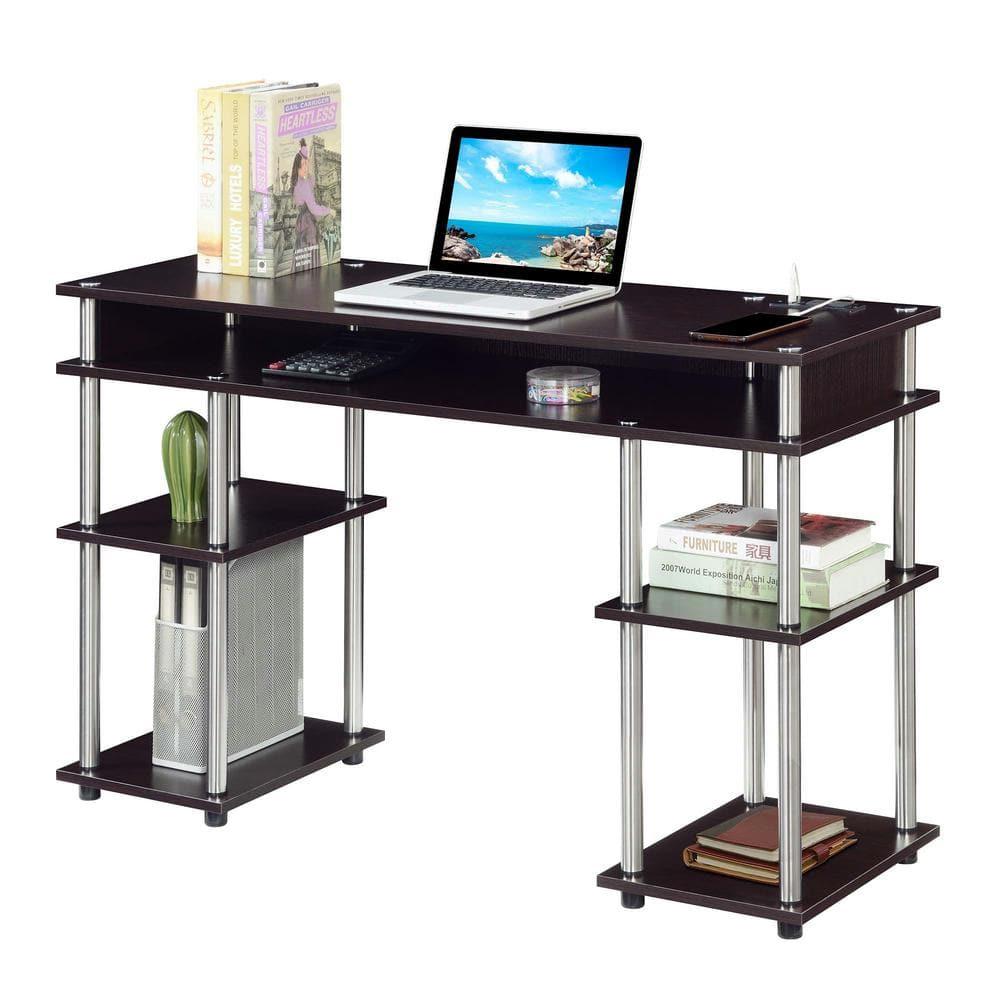 Adult, Designs2Go No Tools 30 inches Tall Student Desk with Charging Station and Shelves, Espresso