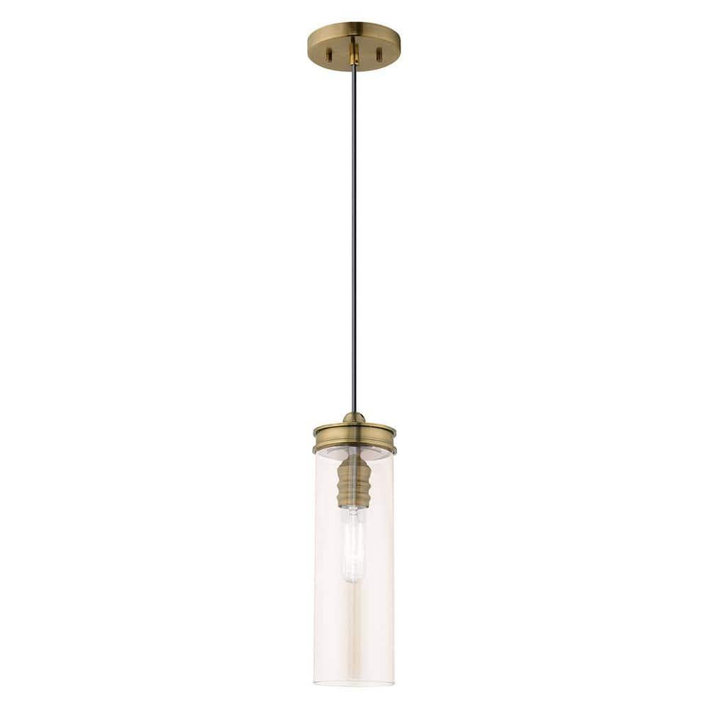 Livex Lighting Art Glass 1 - Light Pendant in  Antique Brass