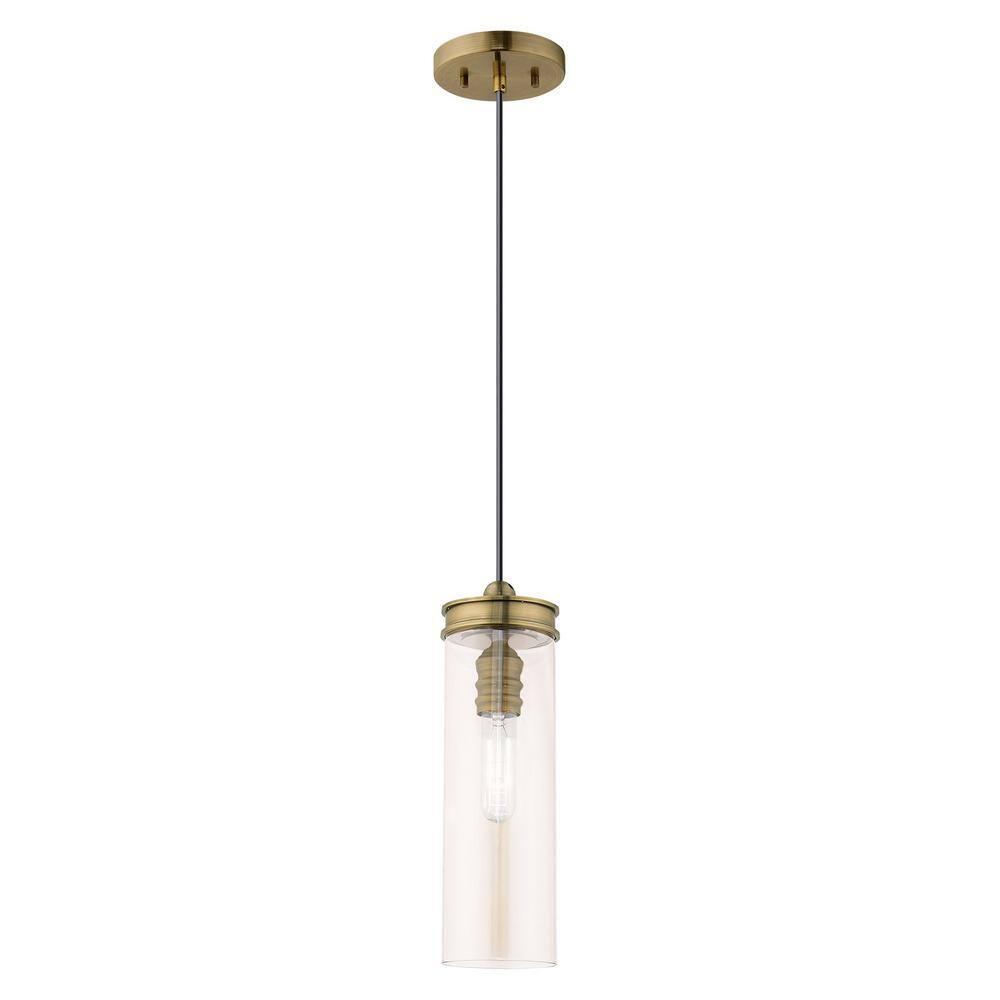 Livex Lighting Art Glass 1 - Light Pendant in  Antique Brass