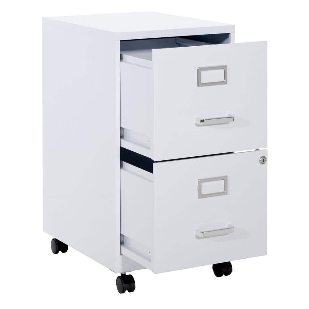 OSP Home Furnishings 2-Drawer Mobile Locking Metal File Cabinet, White