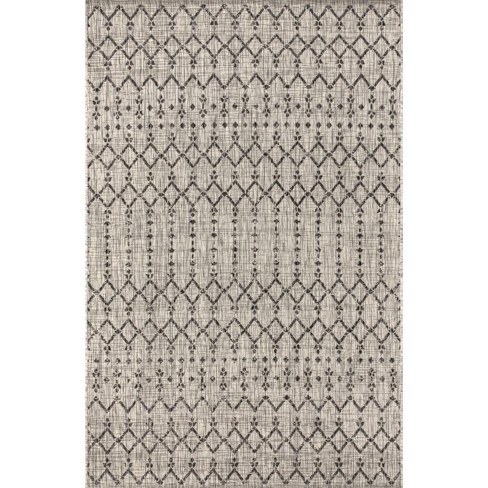 5'x8' Ourika Moroccan Geometric Textured Weave Indoor/Outdoor Area Rug, Light Gray/Black - JONATHAN Y