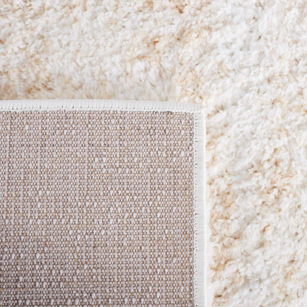 SAFAVIEH Berber Torvald Abstract Polyester Shag Area Rug, Ivory/Beige, 4'5" x 4'5" Round