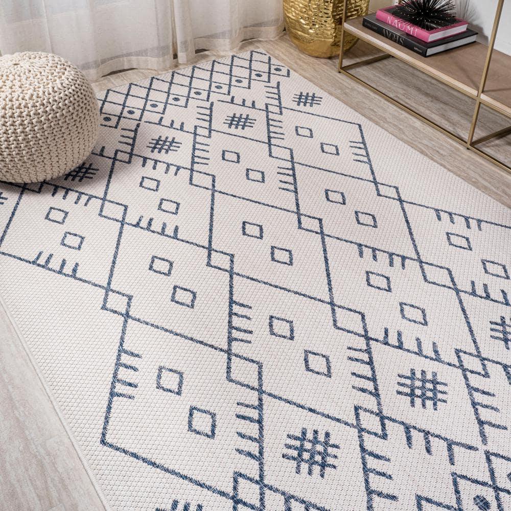 4'x6' Boho Moroccan Indoor/Outdoor Area Rug, Ivory/Navy - JONATHAN Y
