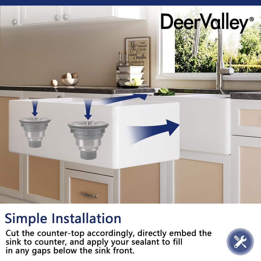 DeerValley 33" L X 20" W Double Basin Workstation Farmhouse Kitchen Sink With Sink Grid, Cutting Board And Dish-Drying Rack