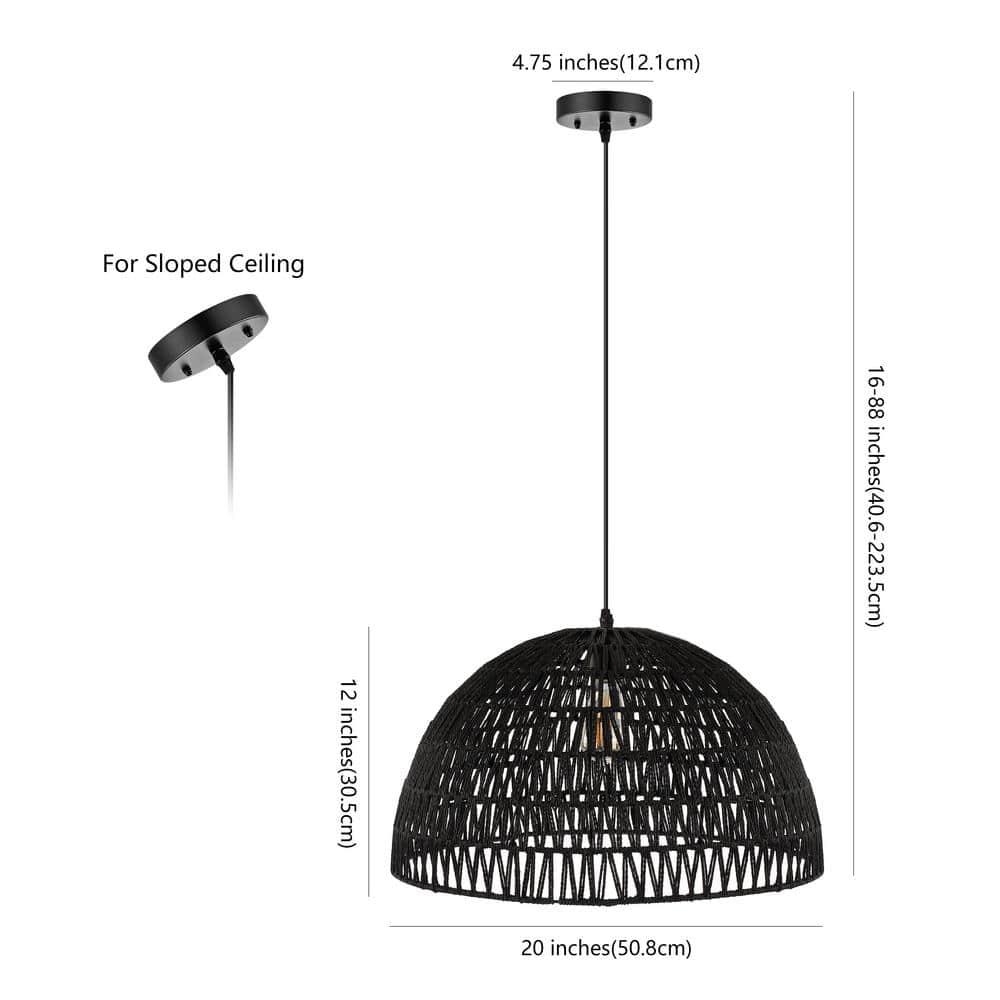 Campana 20" 1-Light Bohemian Modern Woven Rope/Iron LED Pendant, Black