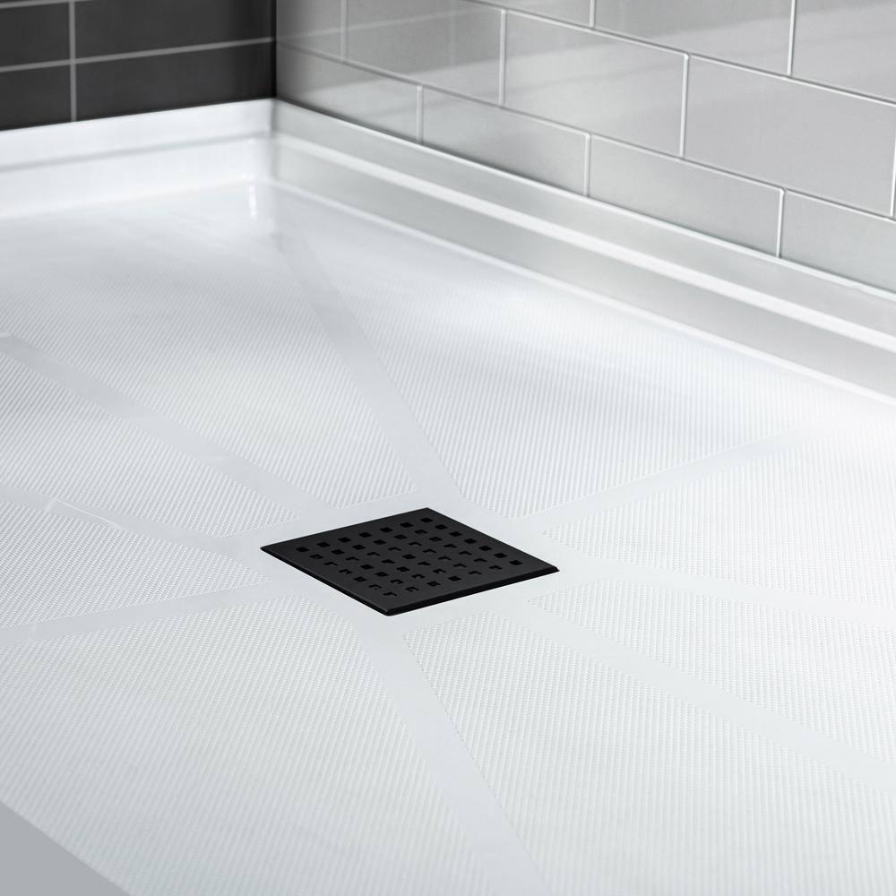 60" x 36" Solid Surface Single Threshold Shower Pan Base with Drain Assembly & Drain Cover Included, Non-Slip