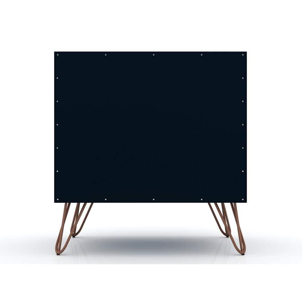 Manhattan Comfort 1.0 Rockefeller Nightstand Blue: Modern Bedside Table with Storage, Shelving & Metal Glides