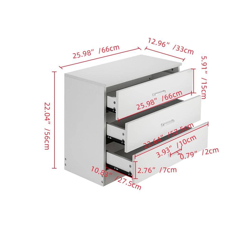 White Drawer Chest, Wood Dresser with 3 Drawer, Drawer Cabinet Storage Drawer Unit, Nightstand for Bedroom