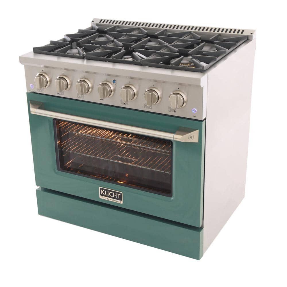 36 in. 5.2 cu. ft Dual Fuel Range for Natural Gas Sealed Burners in Green.