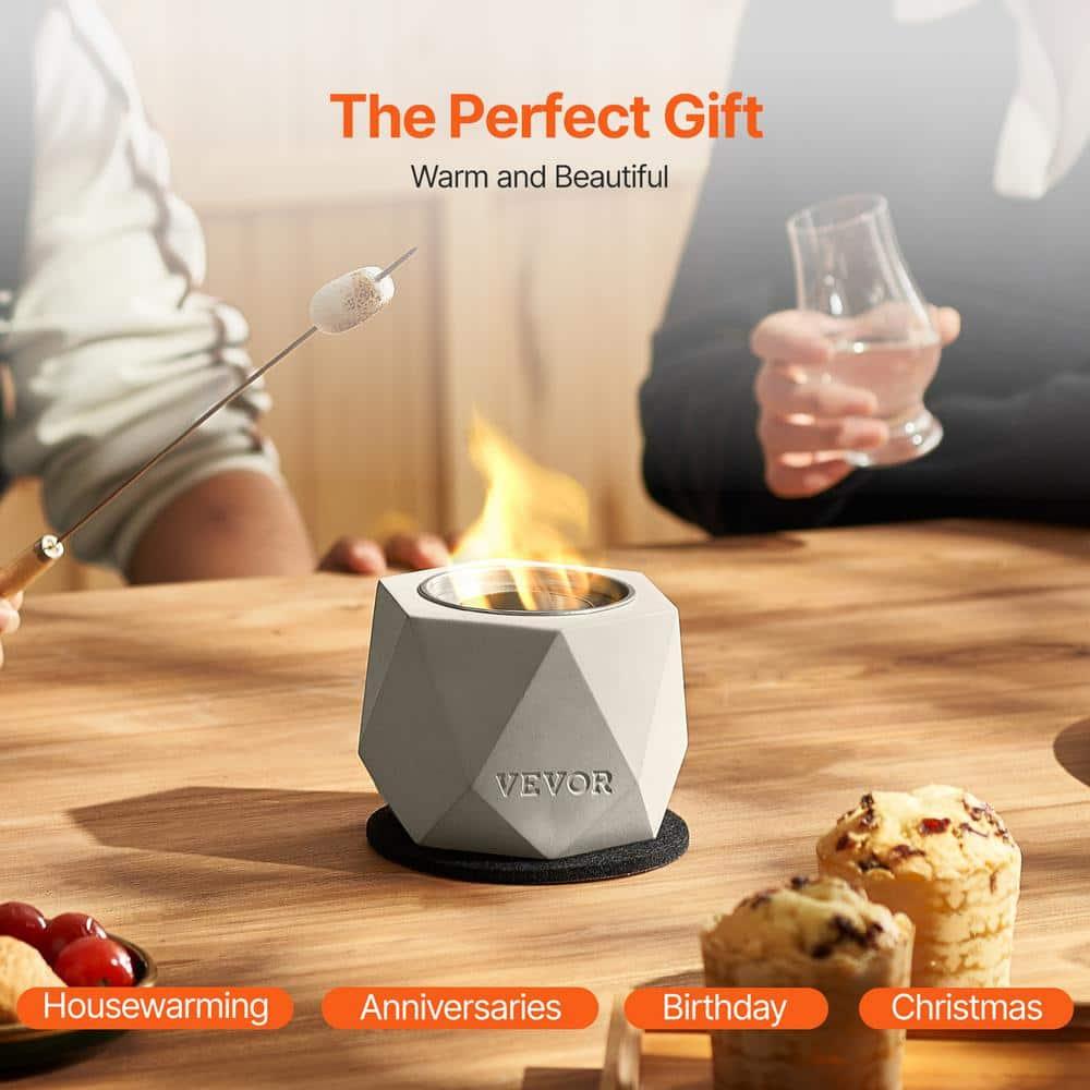 VEVOR Tabletop Fire Pit Bowl, Concrete Tabletop Fireplace Indoor Outdoor Decor, Portable Rubbing Alcohol Burner Smores Maker, Mini Fire Pit for Patio Balcony with Extinguisher Light Gray