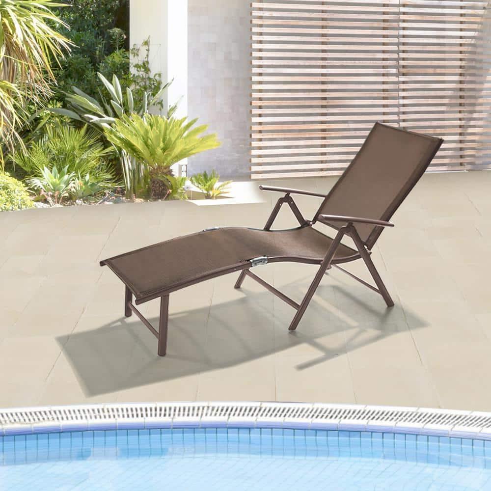 Pellebant Outdoor Chaise Lounge Aluminum Patio Folding Chair,Brown