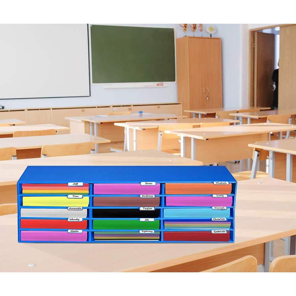 9.5 in. x 29 in. Blue 15-Slot Construction Paper Storage Organizer