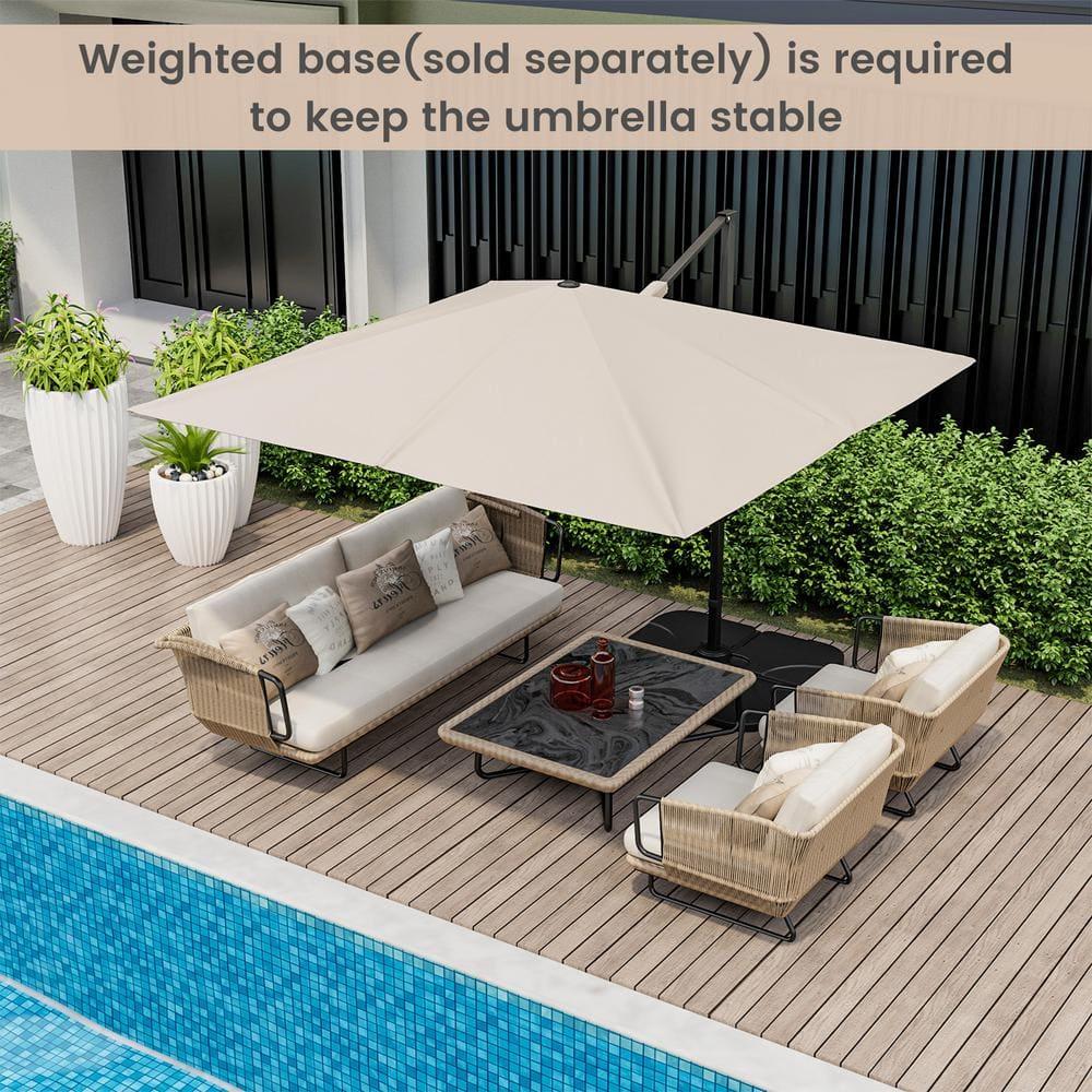 Tangkula Patio 9.5FT Square Cantilever Offset Umbrella Double Vented 360° Heavy Duty Beige