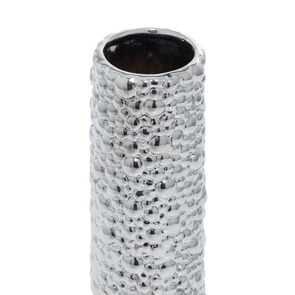 DecMode 12"H, 3"W Silver Ceramic Vase with Varying Patterns, Set of 3