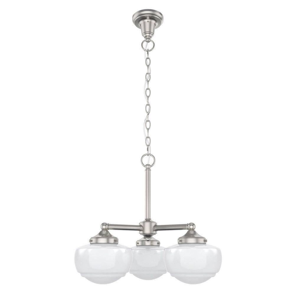 Hunter - Saddle Creek 3-light Brushed Nickel, Medium Size Chandelier, Dimmable, Schoolhouse Style, Candle Shaped, for Bedrooms, Kitchens, Dining, Living Rooms - 19355