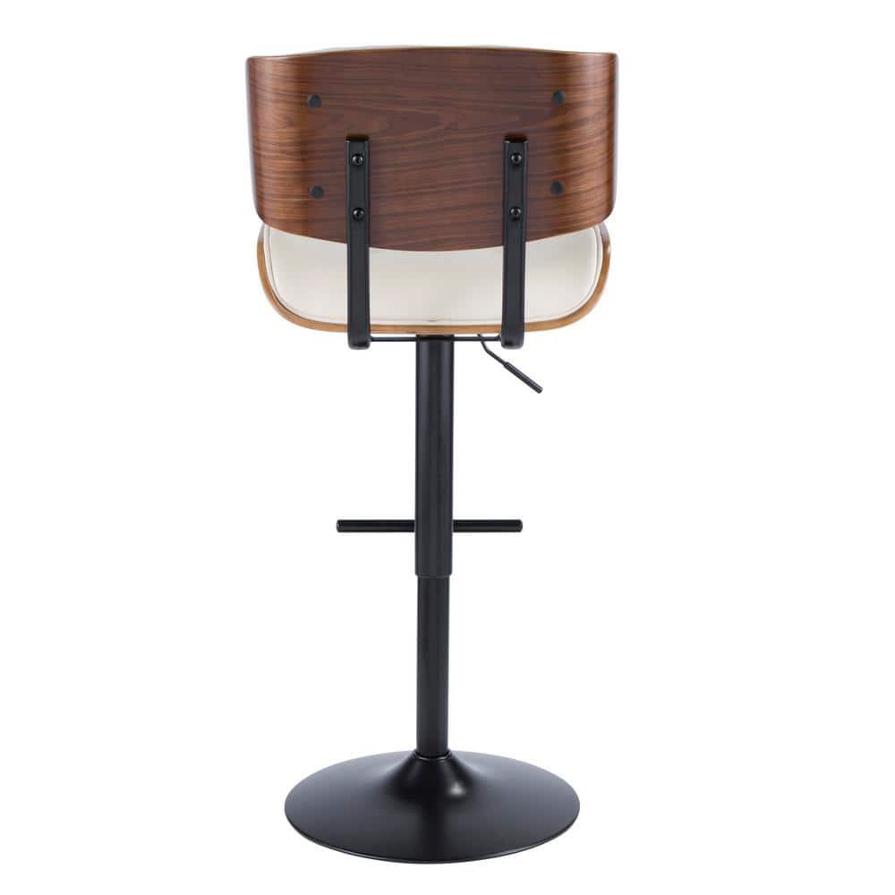 Lombardi Mid-Century Modern Adjustable Barstool in Walnut with Cream Faux Leather by LumiSource