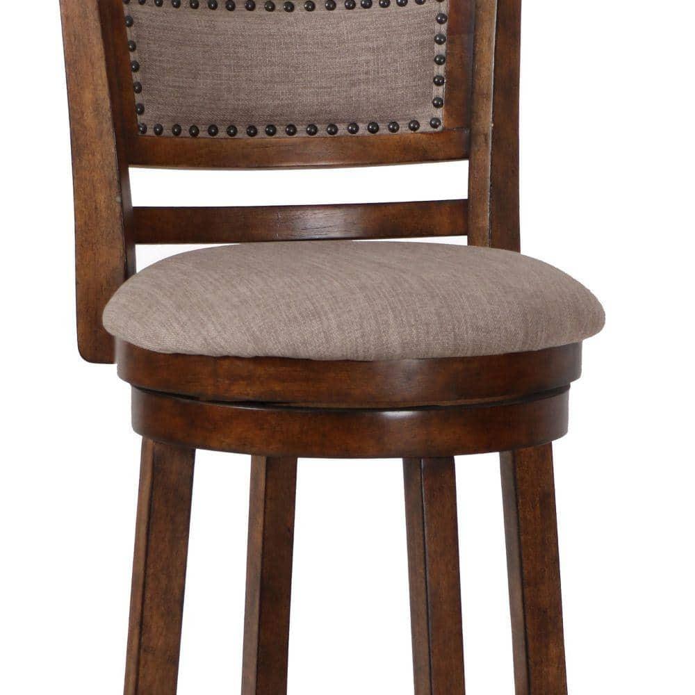 Curved Swivel Barstool with Fabric Padded Seating Brown and Beige - Saltoro Sherpi