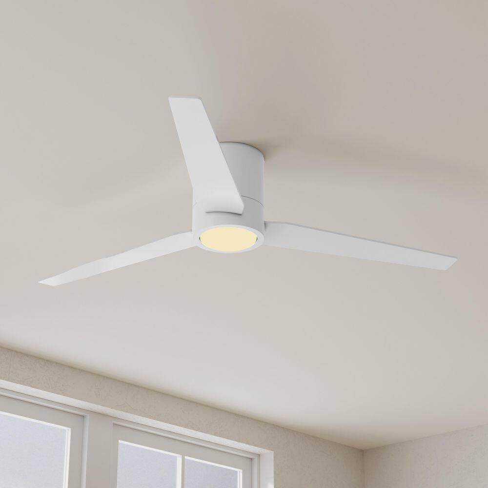 Braden 56" Integrated LED Indoor Satin White Mid-Century Modern Ceiling Fan with Light Kit and White Opal Shade and Remote Control