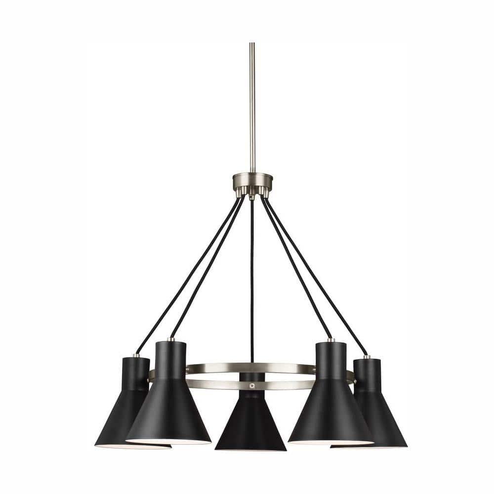 Towner 5-Light Brushed Nickel Accents Chandelier with LED Bulbs Black Shade