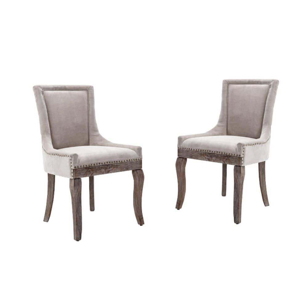 Rhomtree Transitional Rubber Wood Tufted Cushion Dining Side Chairs, Beige (Set of 2)
