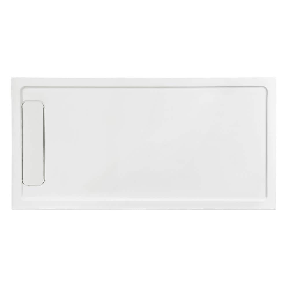 OVE Decors 72" x 36" Rectangle Shower Base Pan, White Acrylic, Hidden Side Drain, Reversible Design