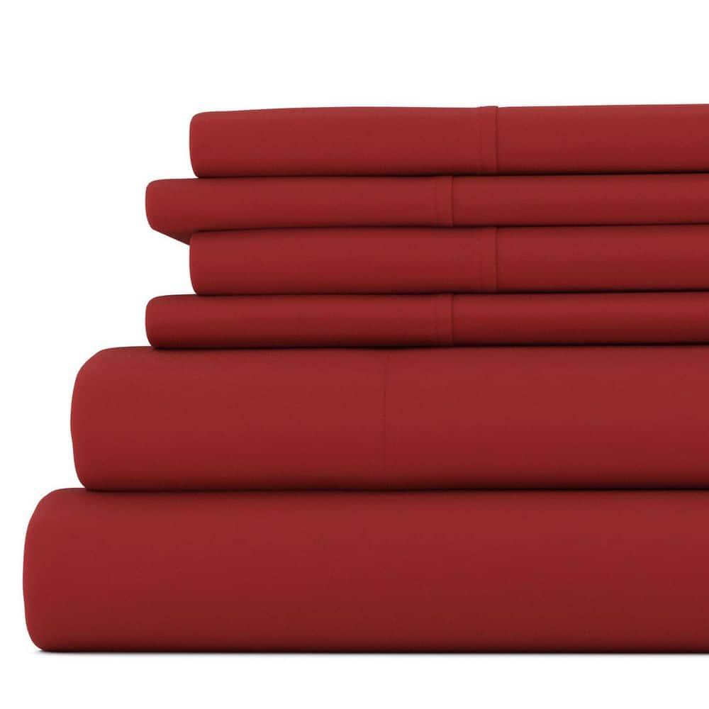 Solid 6 Piece Sheet Set - Ultra Soft - Becky Cameron (Extra Pillow Cases!), Burgundy, King