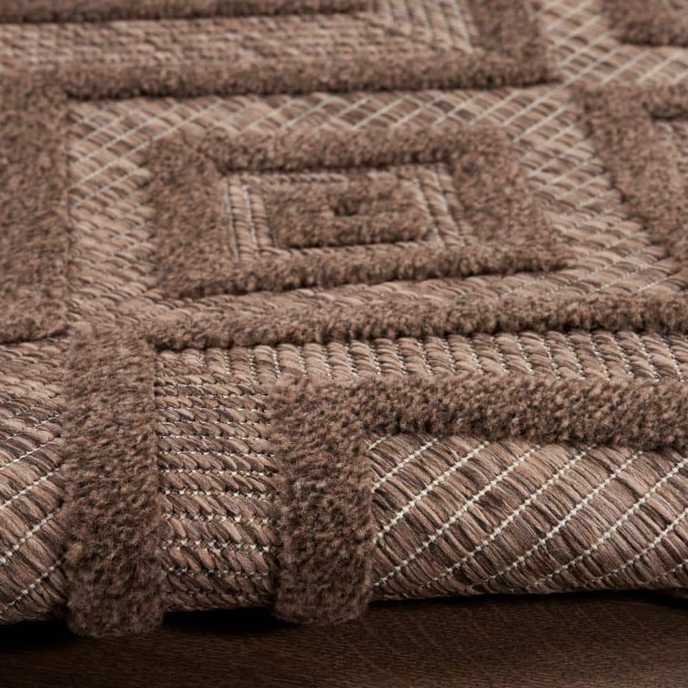Nourison Versatile Diamond Geometric Flatweave Indoor Outdoor Area Rug Brown 5' x 7'