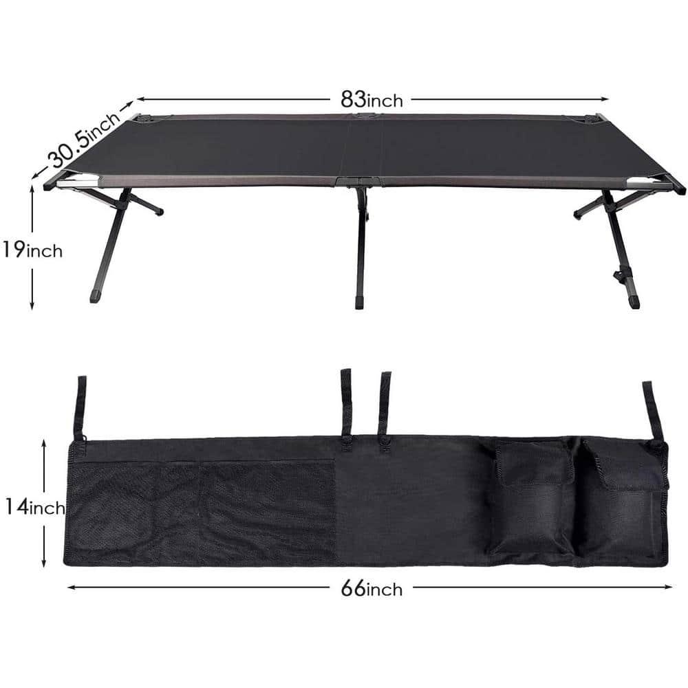 PORTAL Folding Portable, Guest Carry Bag and Side Storage Organizer, Camping Adults Away Tent Sleeping Cot Bed, Supports 300 LBS, Black